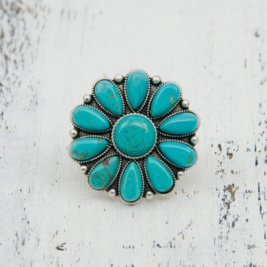 Artificial Turquoise Alloy Flower Ring Turquoise / One Size Apparel and Accessories