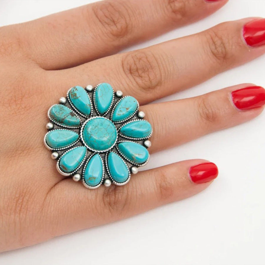 Artificial Turquoise Alloy Flower Ring Turquoise / One Size Apparel and Accessories