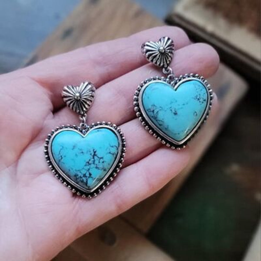 Artificial Turquoise Alloy Heart Dangle Earrings / One Size Apparel and Accessories