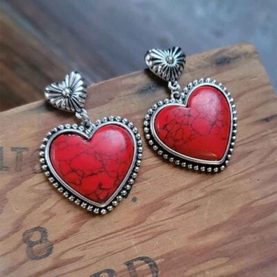 Artificial Turquoise Alloy Heart Dangle Earrings Apparel and Accessories