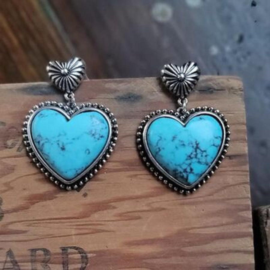 Artificial Turquoise Alloy Heart Dangle Earrings / One Size Apparel and Accessories