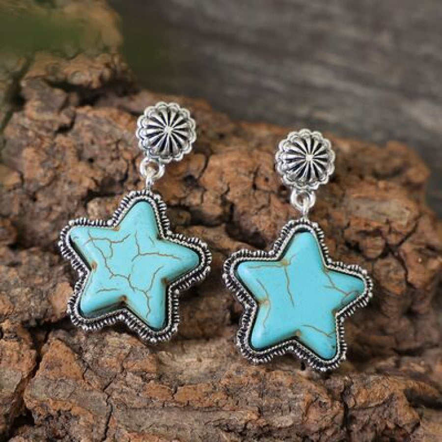 Artificial Turquoise Alloy Star Earrings Sky Blue / One Size Apparel and Accessories