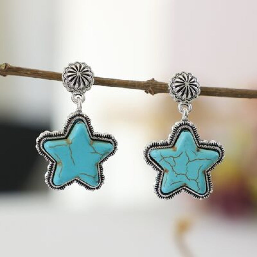 Artificial Turquoise Alloy Star Earrings Sky Blue / One Size Apparel and Accessories