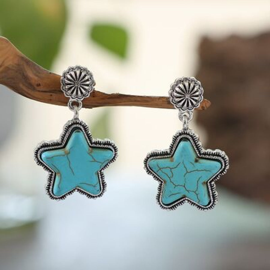 Artificial Turquoise Alloy Star Earrings Sky Blue / One Size Apparel and Accessories