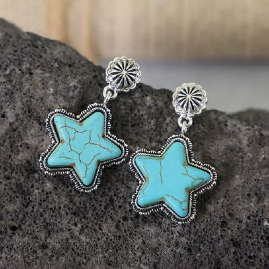 Artificial Turquoise Alloy Star Earrings Sky Blue / One Size Apparel and Accessories