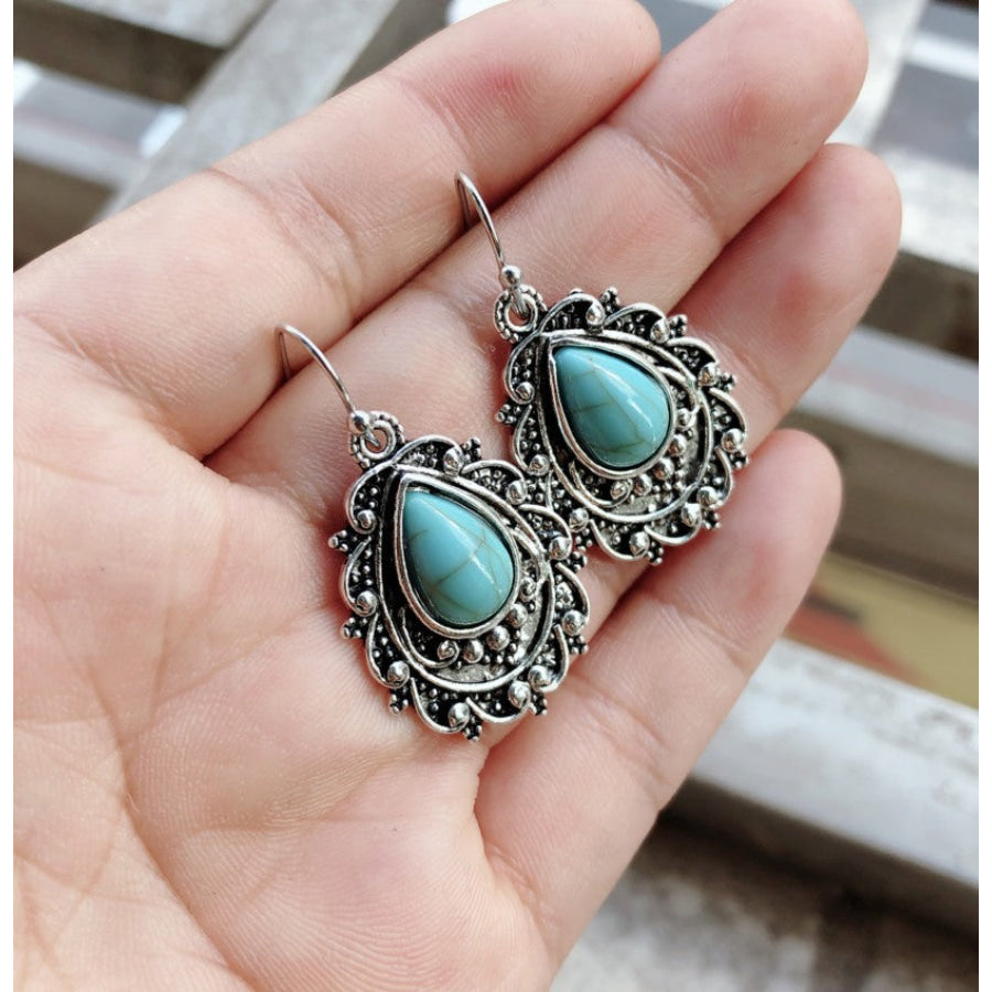 Artificial Turquoise Alloy Teardrop Dangle Earrings Turquoise / One Size Apparel and Accessories