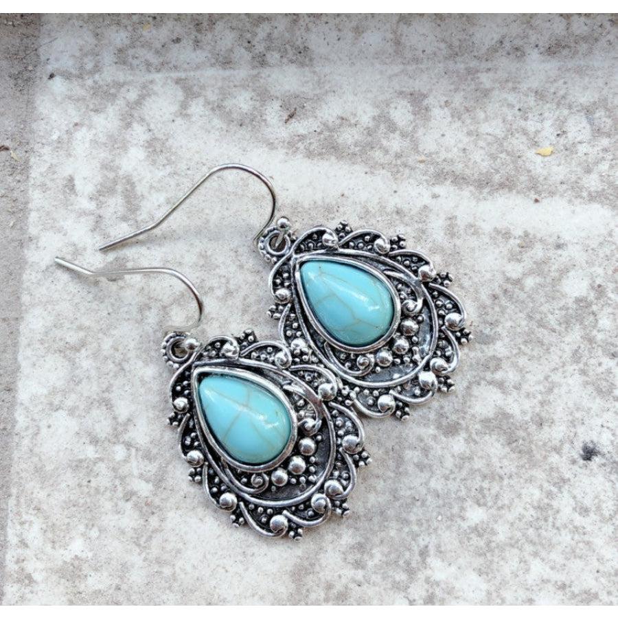 Artificial Turquoise Alloy Teardrop Dangle Earrings Turquoise / One Size Apparel and Accessories