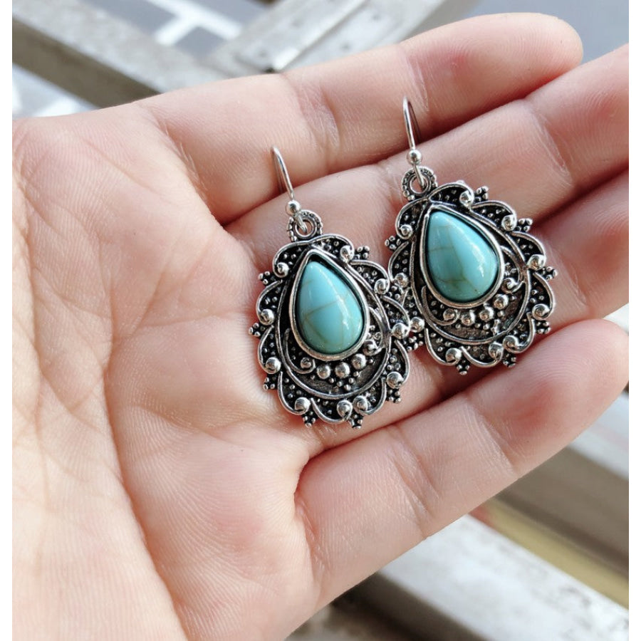 Artificial Turquoise Alloy Teardrop Dangle Earrings Turquoise / One Size Apparel and Accessories