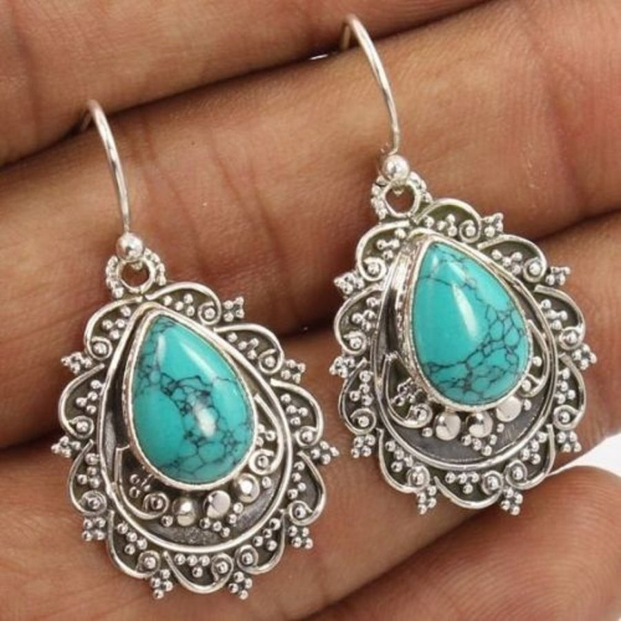 Artificial Turquoise Alloy Teardrop Dangle Earrings Turquoise / One Size Apparel and Accessories