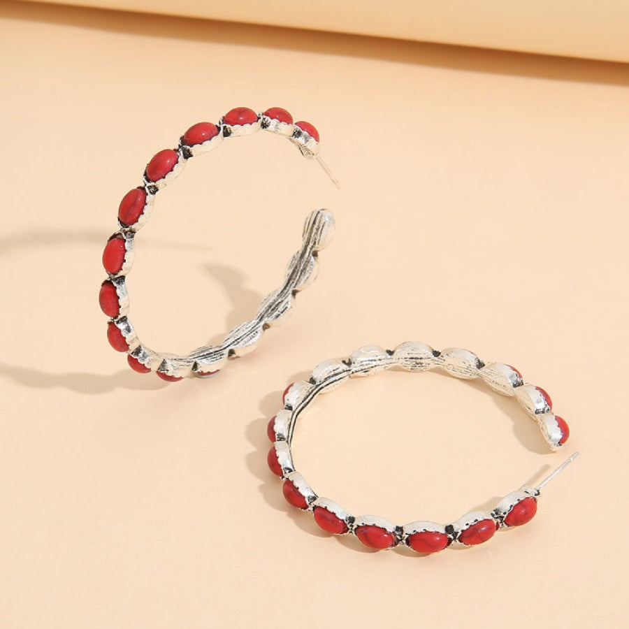 Artificial Turquoise C-Hoop Earrings Red / One Size