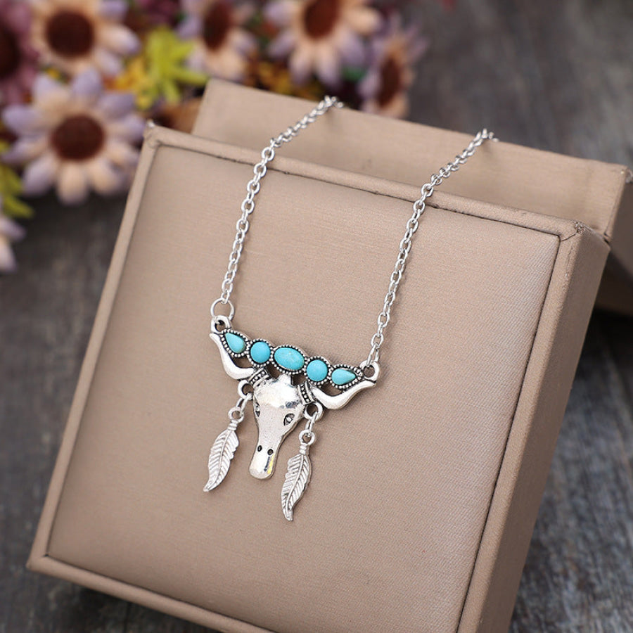 Artificial Turquoise Cow Shape Necklace Silver / One Size Apparel and Accessories