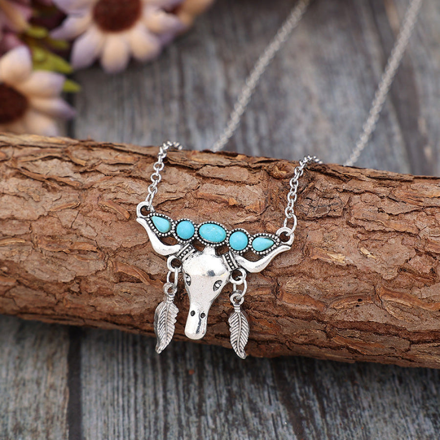 Artificial Turquoise Cow Shape Necklace Silver / One Size Apparel and Accessories