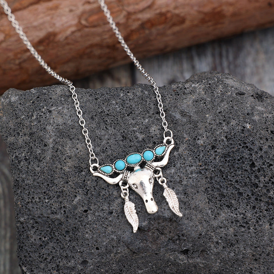 Artificial Turquoise Cow Shape Necklace Silver / One Size Apparel and Accessories