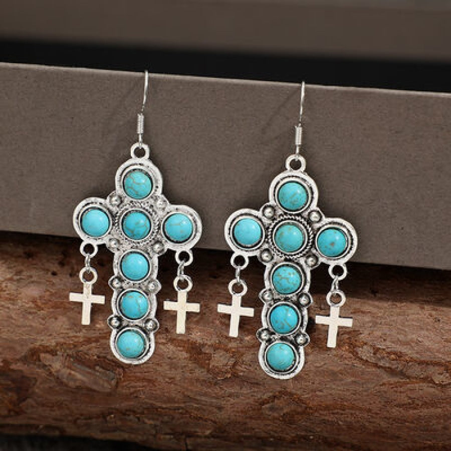 Artificial Turquoise Cross Shape Earrings Teal / One Size Apparel and Accessories