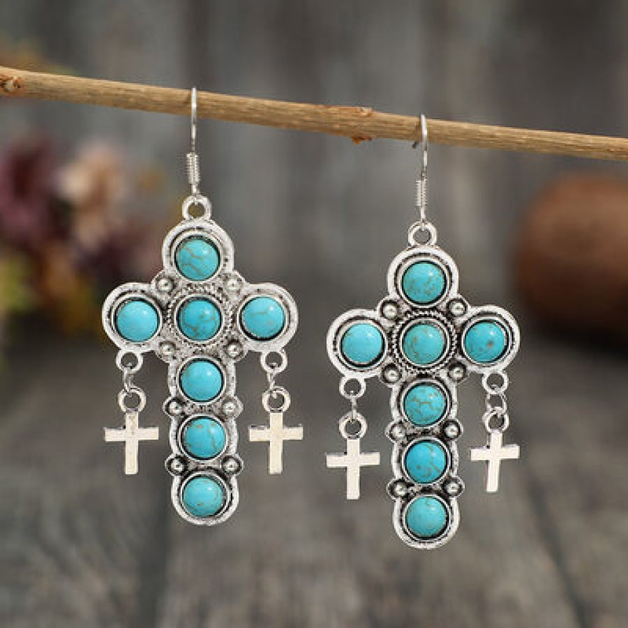 Artificial Turquoise Cross Shape Earrings Teal / One Size Apparel and Accessories