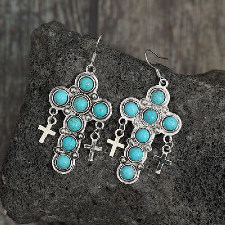 Artificial Turquoise Cross Shape Earrings Teal / One Size Apparel and Accessories