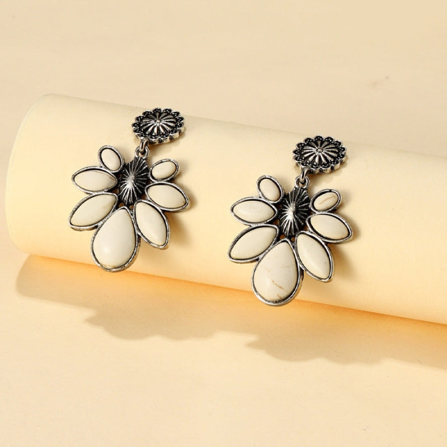 Artificial Turquoise Flower Earrings White / One Size