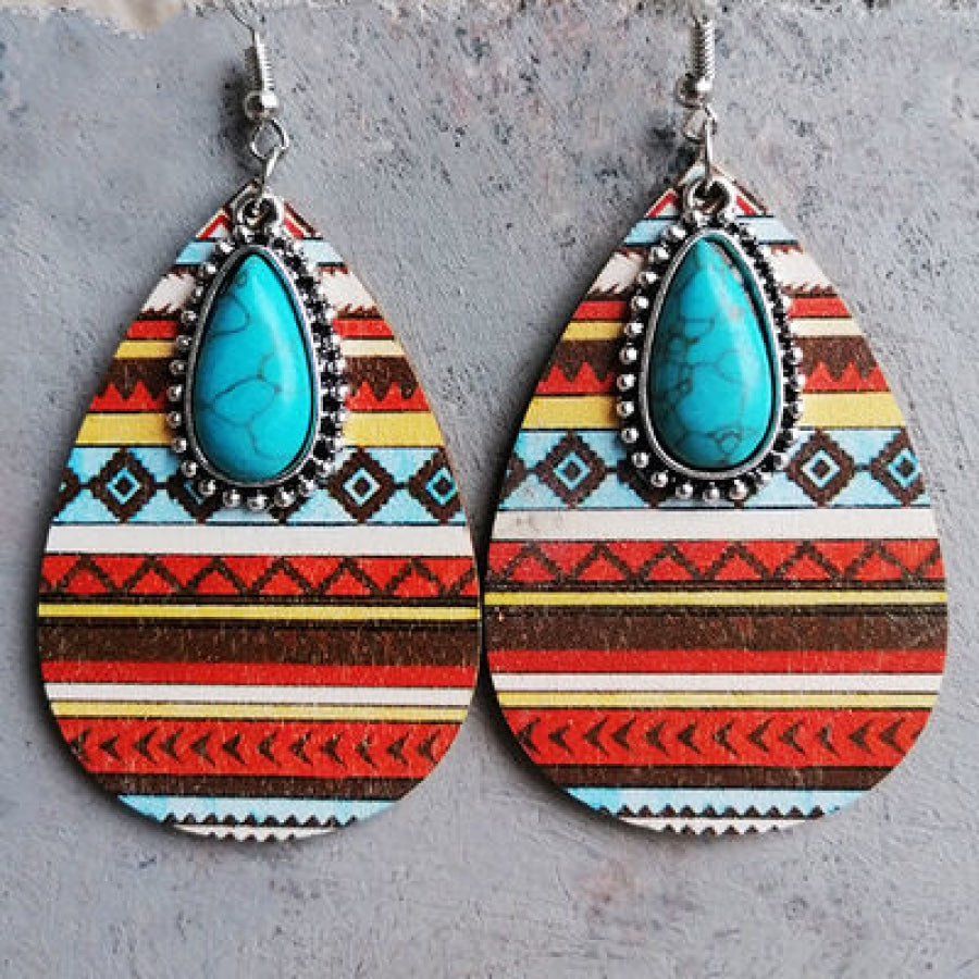 Artificial Turquoise Geometric Teardrop Earrings style A / One Size Apparel and Accessories