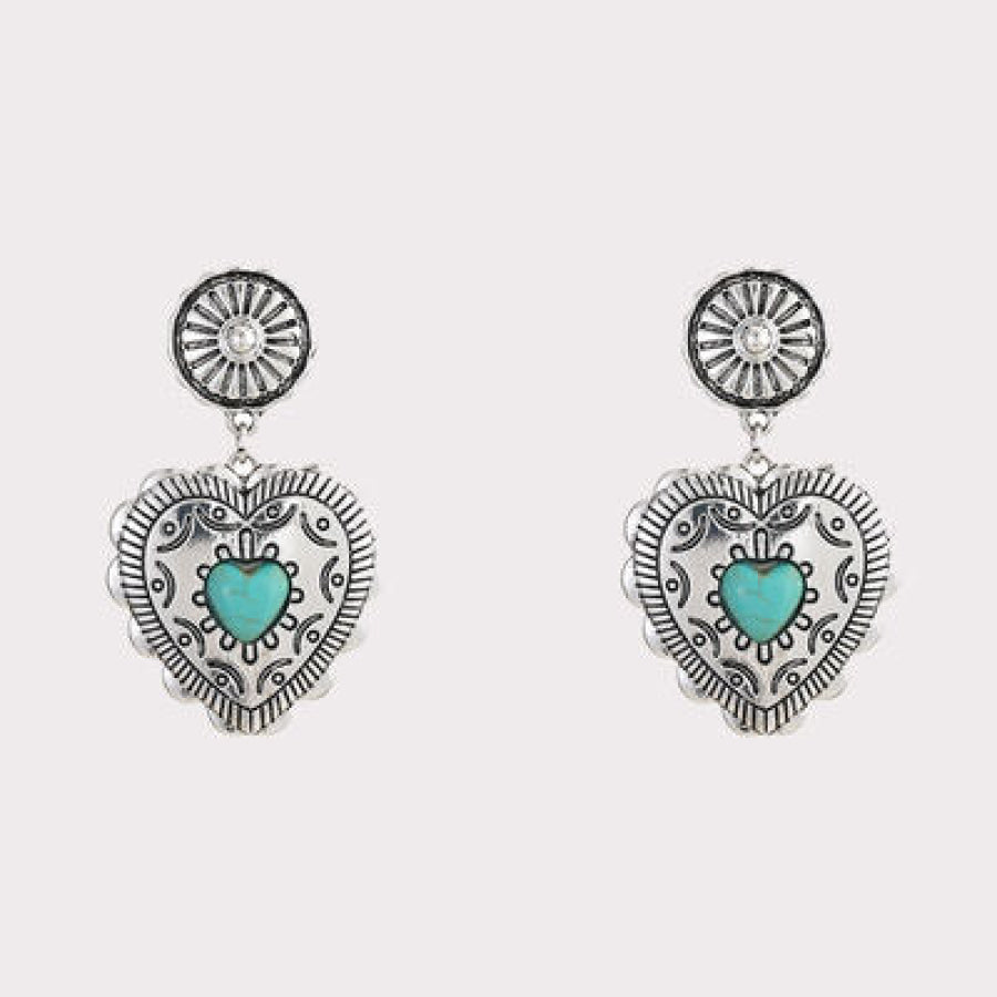 Artificial Turquoise Heart Dangle Earrings Style A / One Size Apparel and Accessories