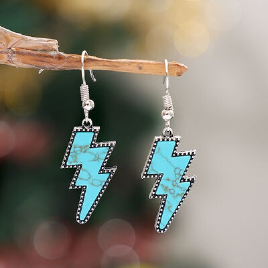 Artificial Turquoise Lightning Dangle Earrings Silver / One Size Apparel and Accessories