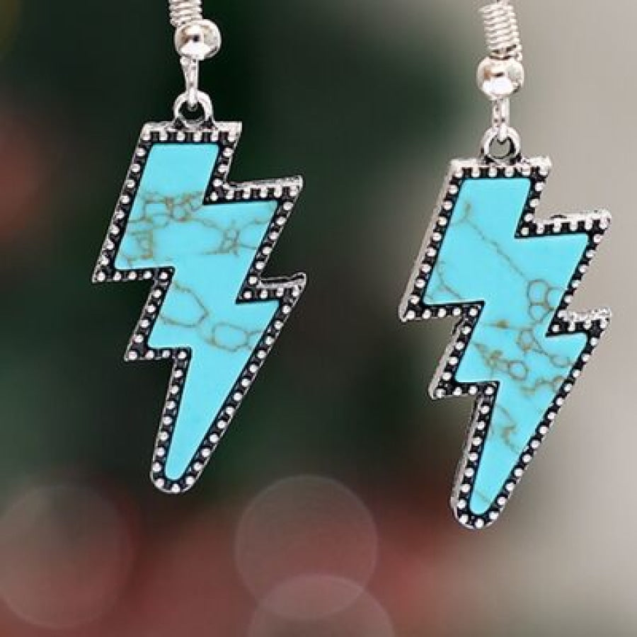 Artificial Turquoise Lightning Dangle Earrings Silver / One Size Apparel and Accessories