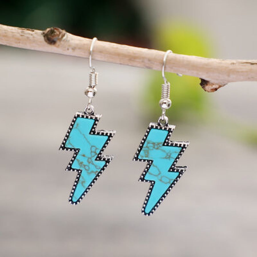 Artificial Turquoise Lightning Dangle Earrings Silver / One Size Apparel and Accessories