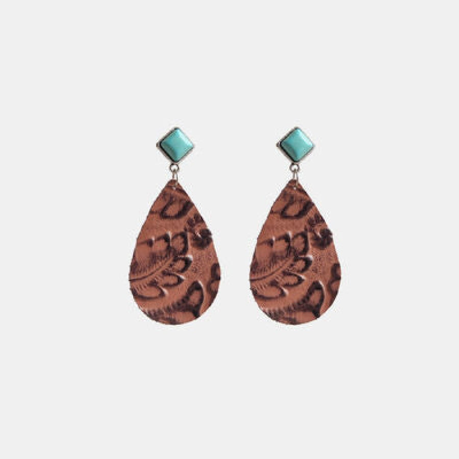 Artificial Turquoise Teardrop Earrings Caramel / One Size Apparel and Accessories