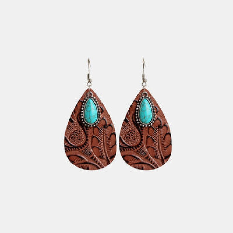 Artificial Turquoise Teardrop Earrings Chestnut / One Size Apparel and Accessories