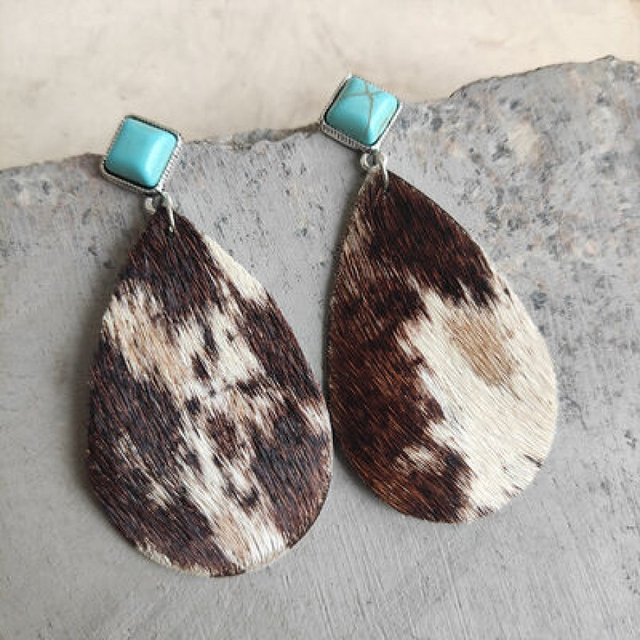 Artificial Turquoise Teardrop Earrings Coffee Brown / One Size Apparel and Accessories