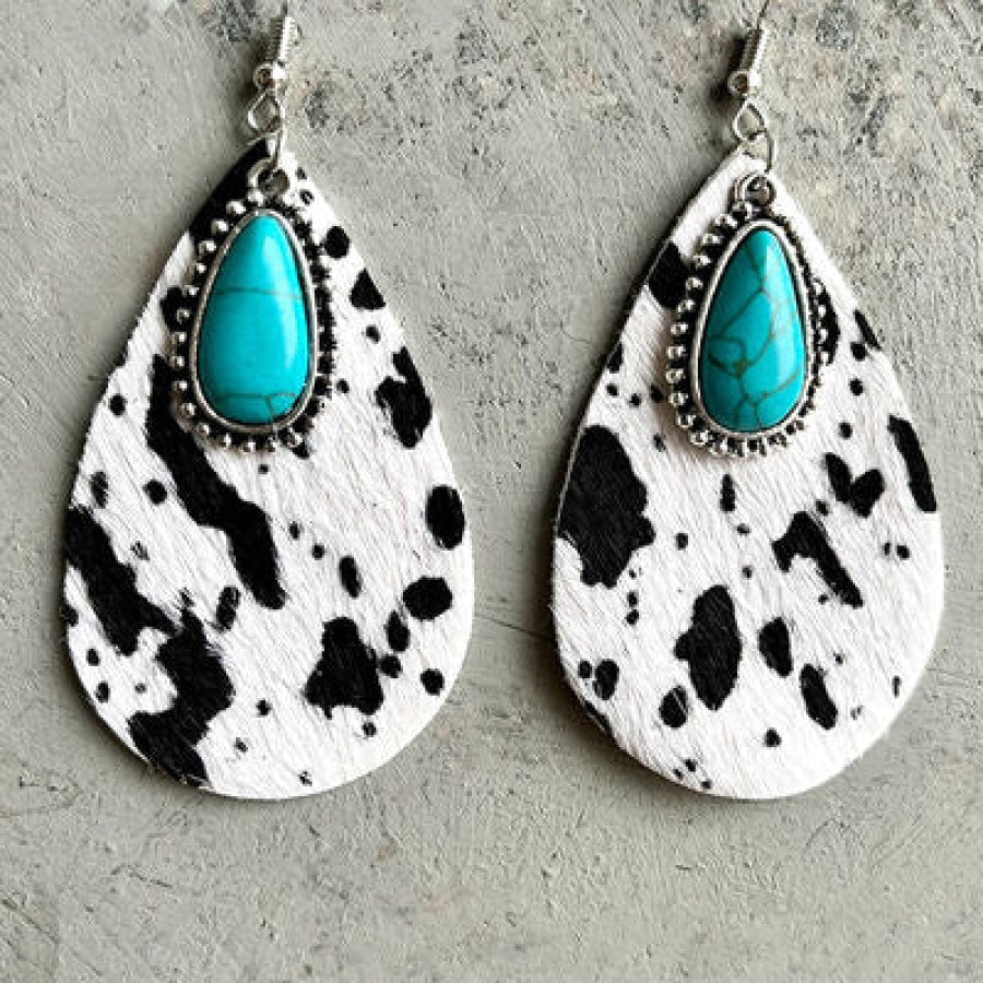 Artificial Turquoise Teardrop Earrings Cow Print / One Size Apparel and Accessories