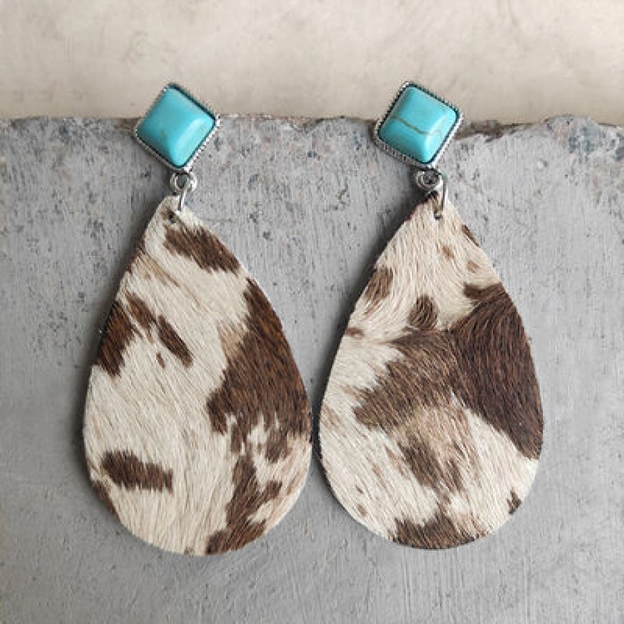 Artificial Turquoise Teardrop Earrings Giraffe Print / One Size Apparel and Accessories