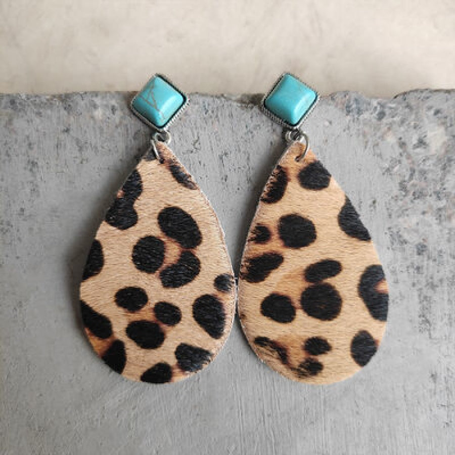 Artificial Turquoise Teardrop Earrings Leopard / One Size Apparel and Accessories