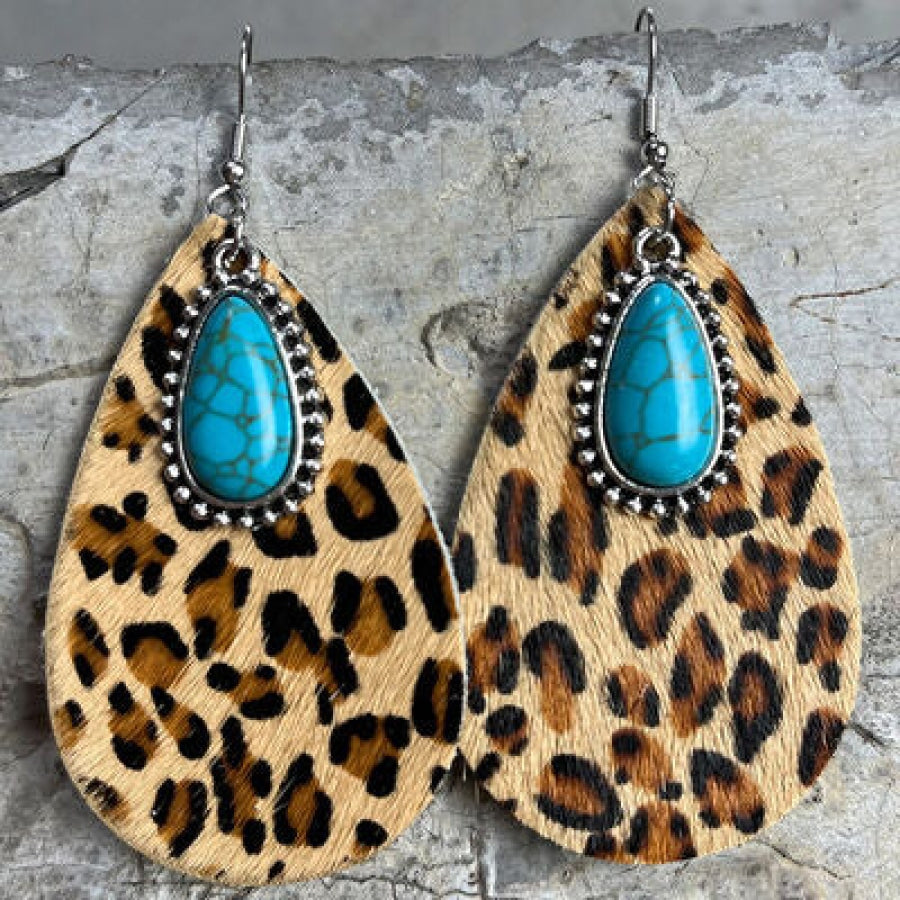 Artificial Turquoise Teardrop Earrings Leopard / One Size Apparel and Accessories