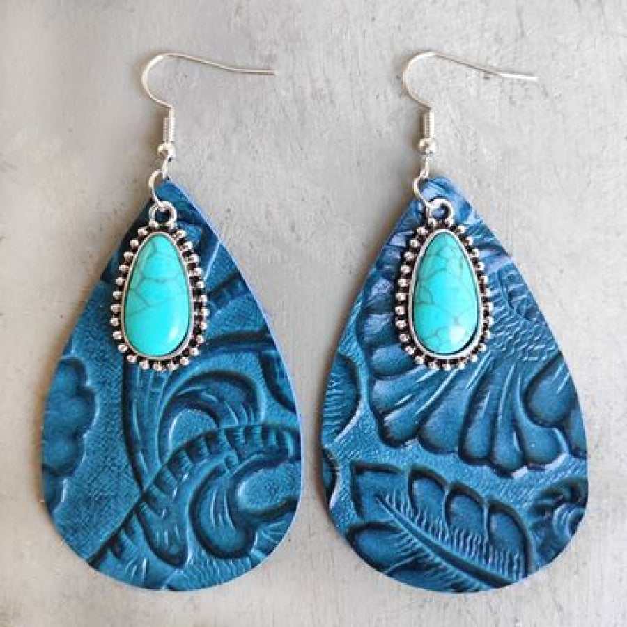 Artificial Turquoise Teardrop Earrings Teal / One Size Apparel and Accessories