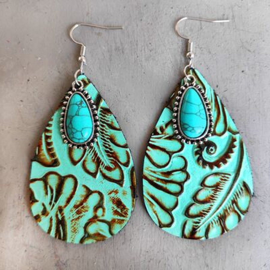 Artificial Turquoise Teardrop Earrings Teal / One Size Apparel and Accessories