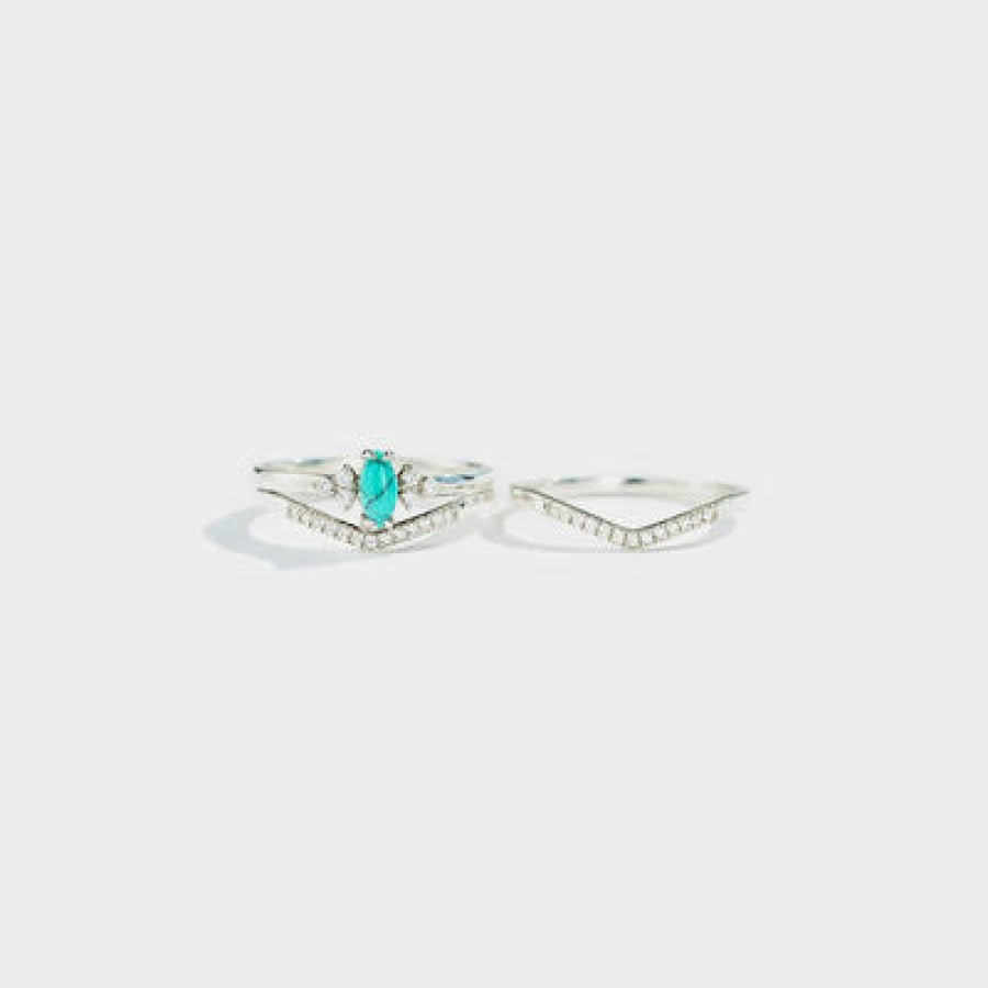 Artificial Turquoise V Shape Inlaid Zircon Ring Apparel and Accessories