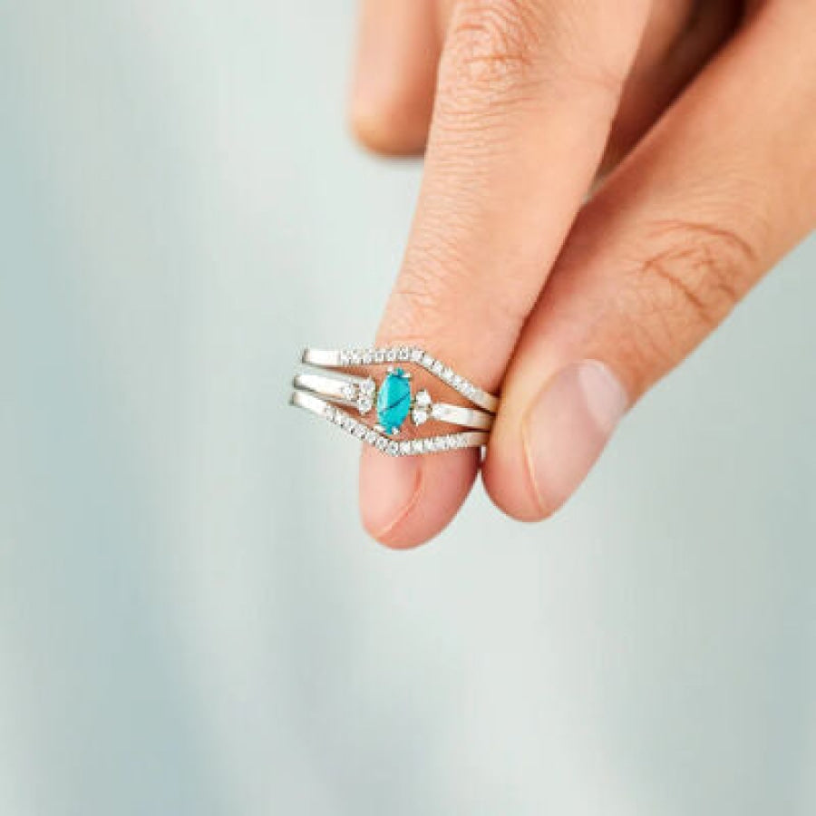 Artificial Turquoise V Shape Inlaid Zircon Ring Apparel and Accessories