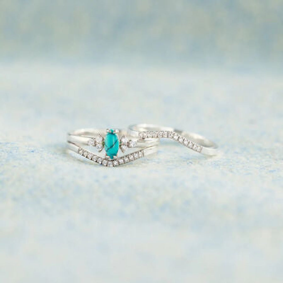 Artificial Turquoise V Shape Inlaid Zircon Ring Apparel and Accessories