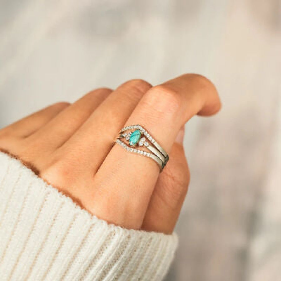 Artificial Turquoise V Shape Inlaid Zircon Ring Apparel and Accessories