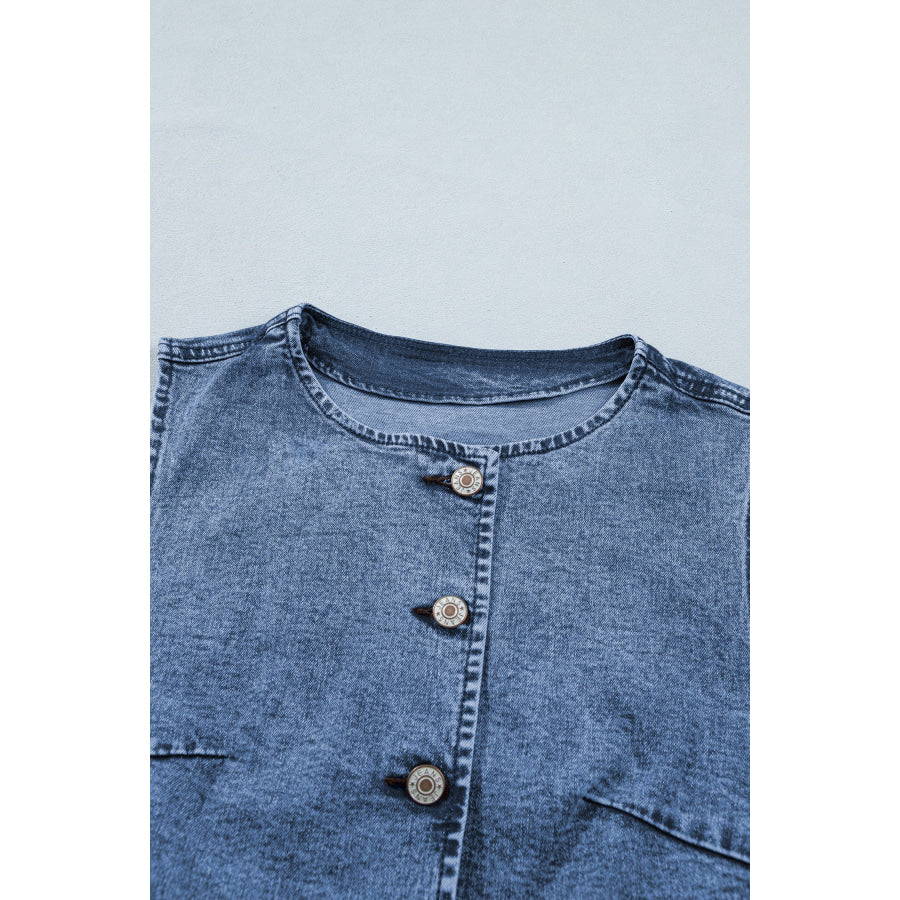 Ashleigh Blue Buttoned Front Slit Denim Vest Outerwear/Vests