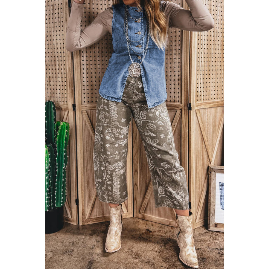 Ashleigh Blue Buttoned Front Slit Denim Vest Outerwear/Vests