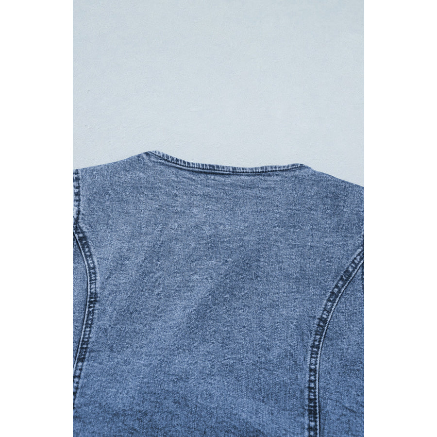 Ashleigh Blue Buttoned Front Slit Denim Vest Outerwear/Vests