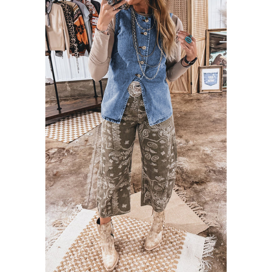 Ashleigh Blue Buttoned Front Slit Denim Vest Outerwear/Vests