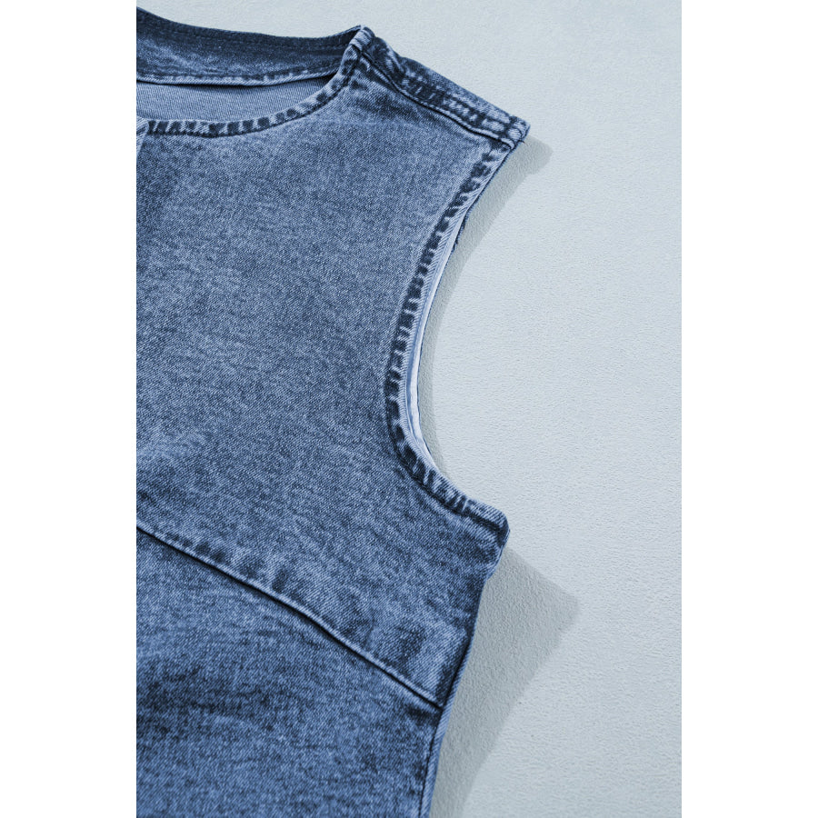 Ashleigh Blue Buttoned Front Slit Denim Vest Outerwear/Vests