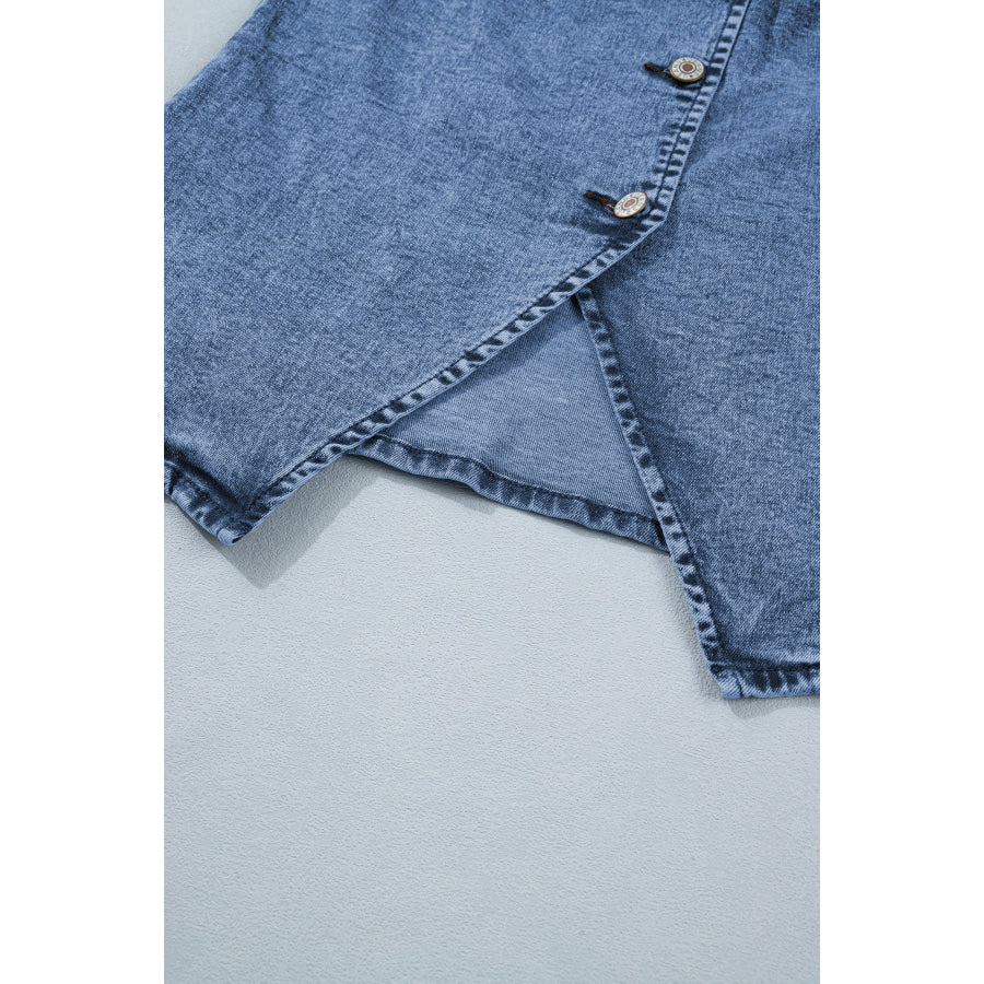 Ashleigh Blue Buttoned Front Slit Denim Vest Outerwear/Vests