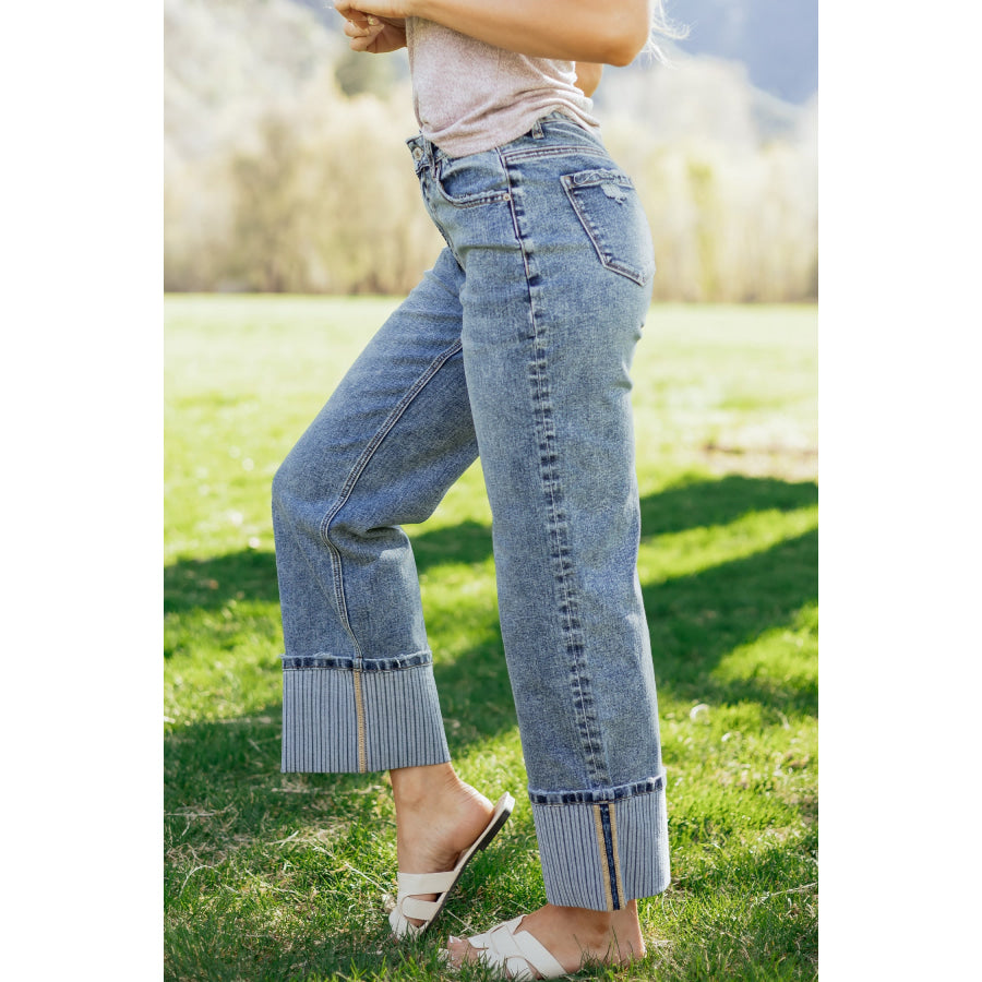 Ashleigh Blue Cuffed Straight Loose Jeans Bottoms/Jeans