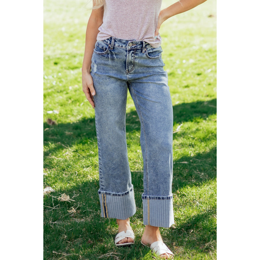 Ashleigh Blue Cuffed Straight Loose Jeans Bottoms/Jeans