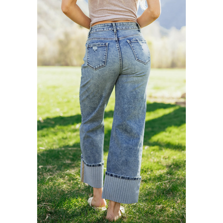 Ashleigh Blue Cuffed Straight Loose Jeans Bottoms/Jeans