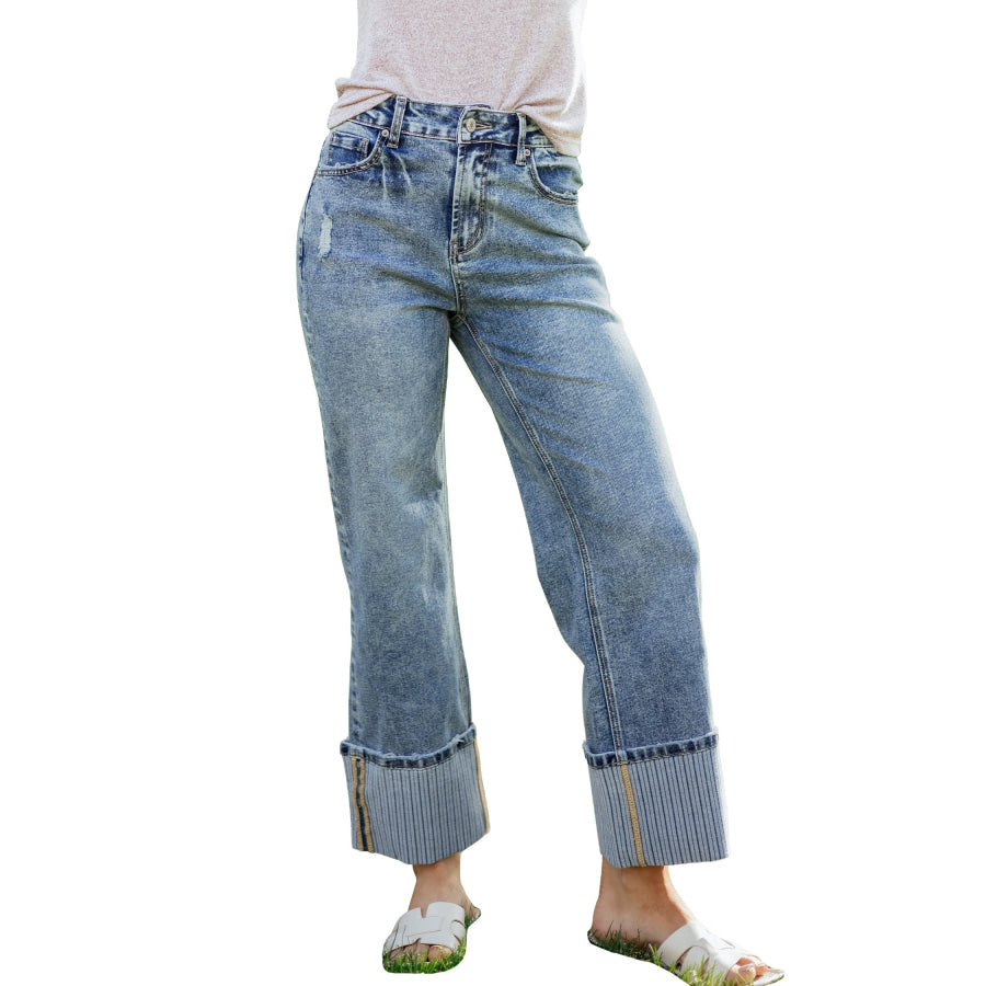 Ashleigh Blue Cuffed Straight Loose Jeans Bottoms/Jeans