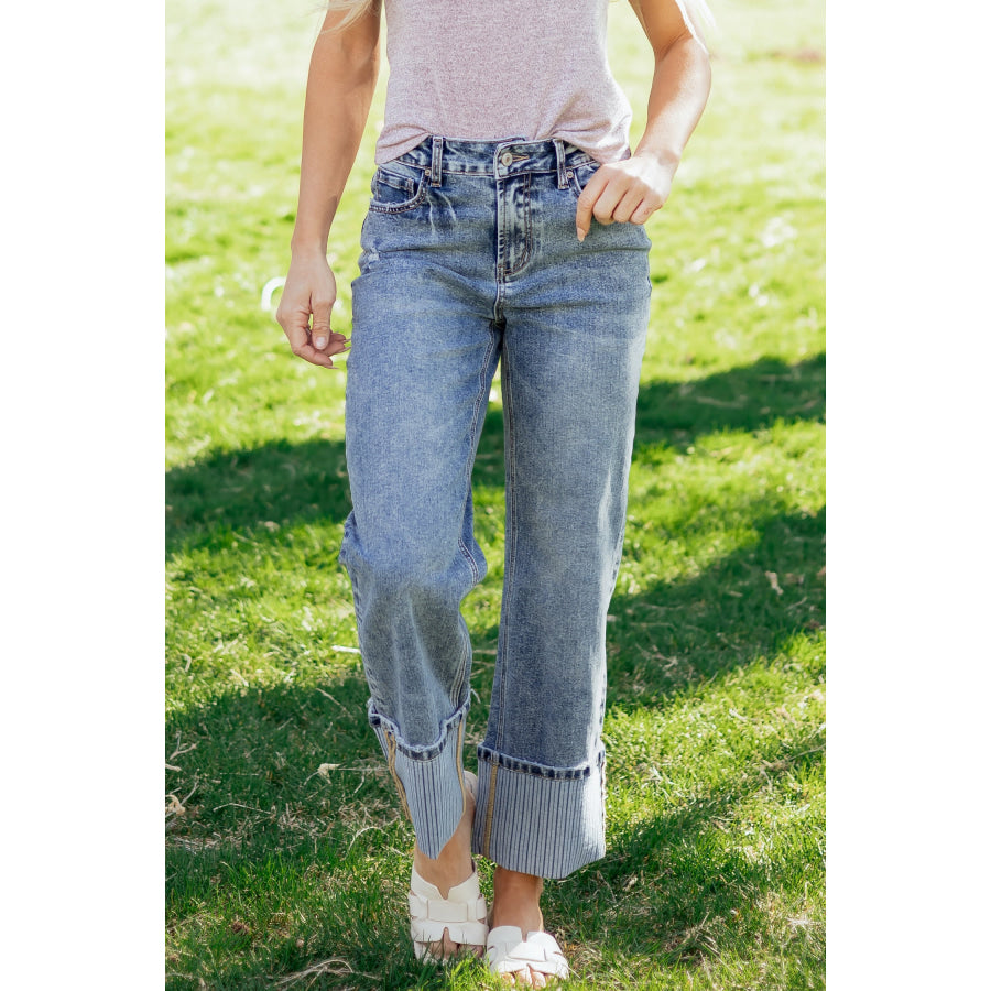 Ashleigh Blue Cuffed Straight Loose Jeans Bottoms/Jeans